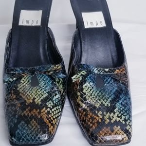 Impo Leather Faux Snake Skin Multi Color Mule 10